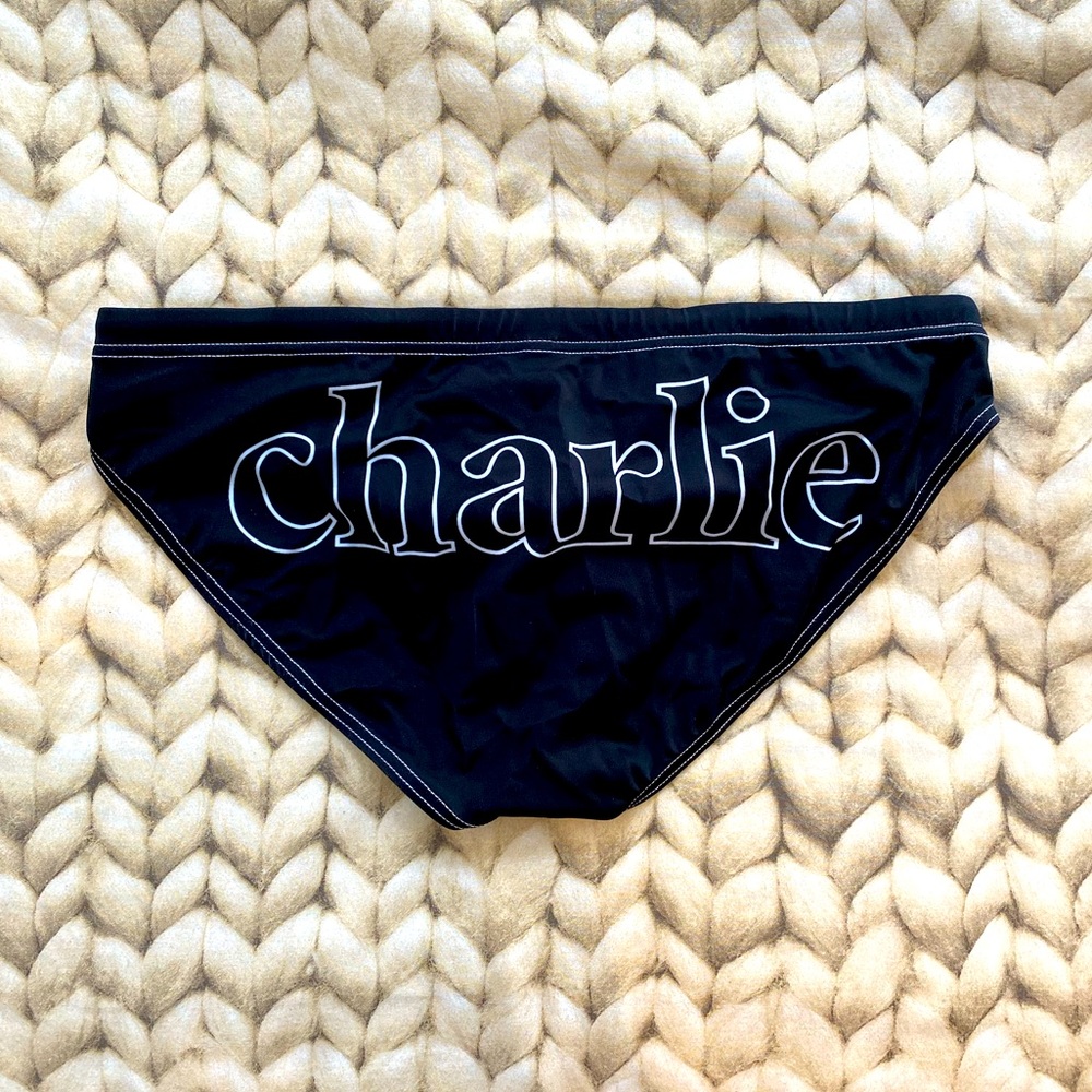 RARE NWOT Charlie By MZ black and white logo lifeguard swimsuit